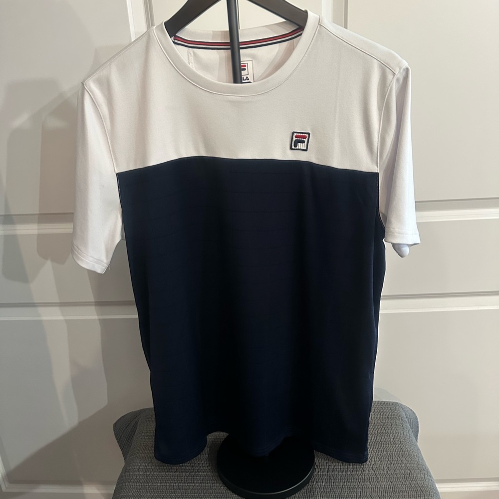 Fila Men's Navy and White Short Sleeve Tee